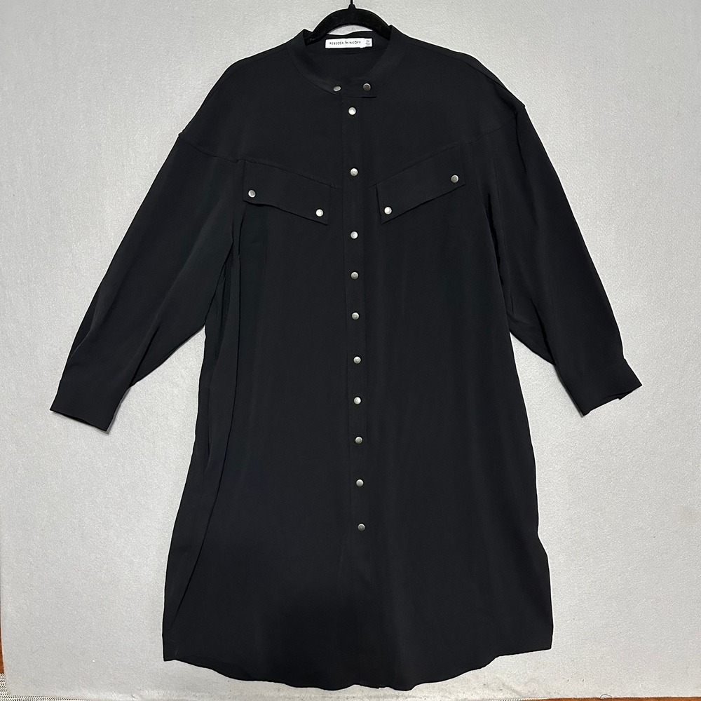 Rebecca Minkoff Black Snap Front Western Shirt Dress Plus Size 2X